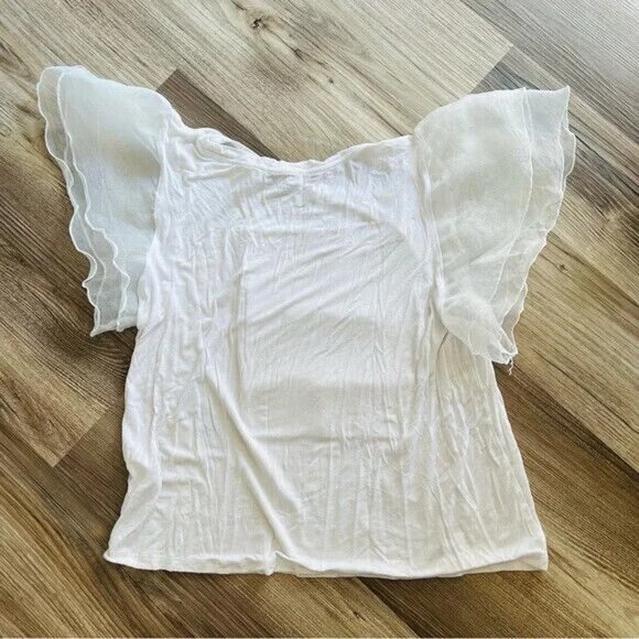 Love J. Women's White Ruffle Sleeve Graphic Blouse Size XL - Picture 6 of 8